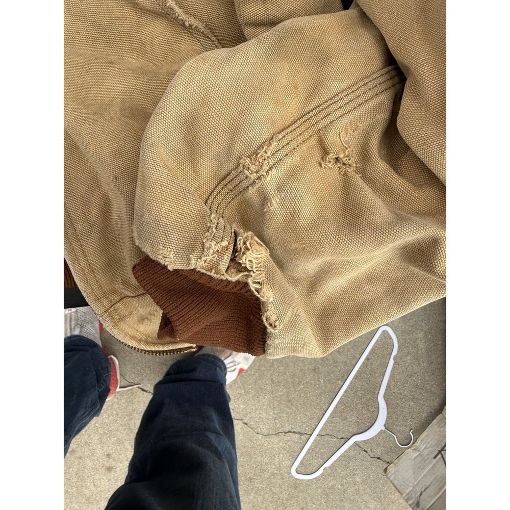 Vintage Carhartt Duck Canvas Hooded Work Jacket Distressed Brown XL Tall - Picture 2 of 10